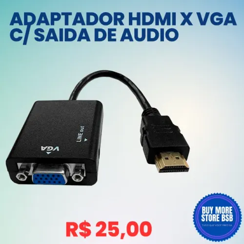 Conversor Adaptador De Vídeo Hdmi Macho Para Vga Femea P/ Monitor