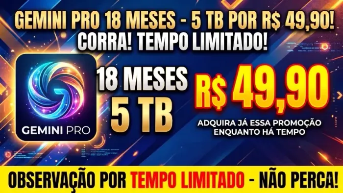 Google Gemini Advanced + 5TB Cloud 18 Meses Acesso no E-mail Próprio