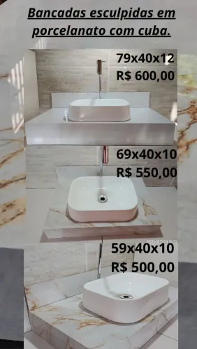 Promoção de bancadas esculpidas em porcelanato com cuba