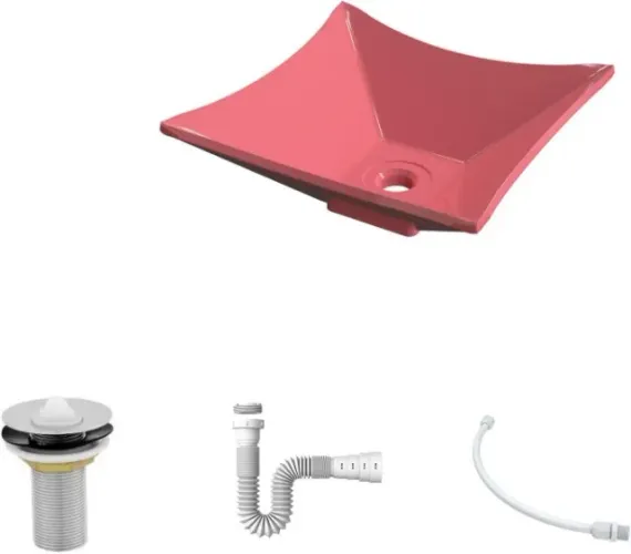 Kit Cuba L30 C/Válvula 1'' (2,6cm) + Sifão Pvc + Flexível Rosa