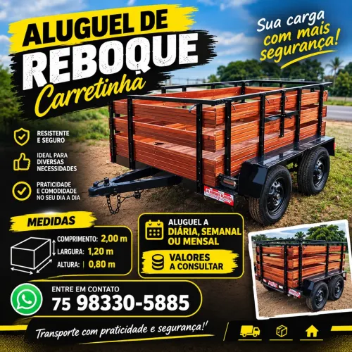 Aluguel Reboque Carretinha | Diaria / Semanal ou Mensal