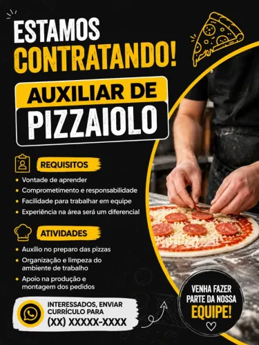Vaga pra auxiliar de pizzaiolo
