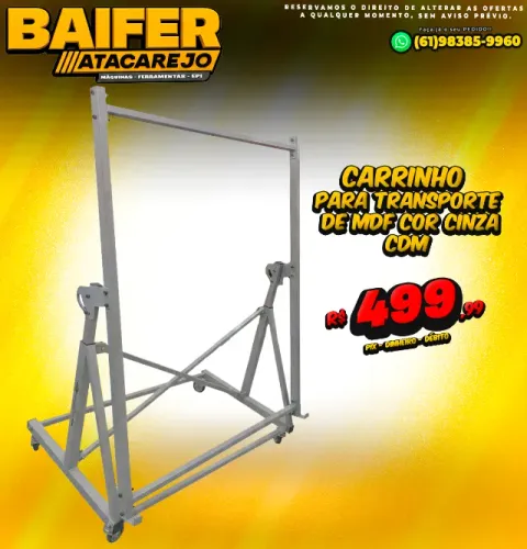 Carrinho Para Transporte de MDF Cor Cinza CDM