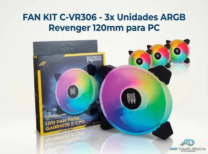 FAN G-VR306 3x Unidades ARGB Revenger 120mm para PC - Kit Em Estoque!