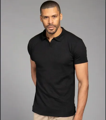 Camisa polo texturalizada italiana preta