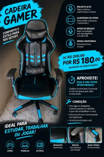 Cadeira Gamer Usada em Bom Estado