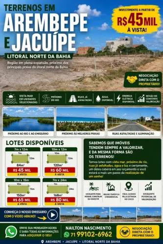 TERRENO A VENDA - LITORAL NORTE DA BAHIA