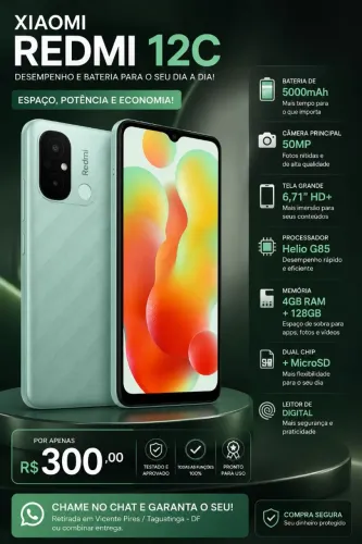 Xiaomi Redmi 12C 128GB Verde - Dual Chip - Funcionando - R$ 300