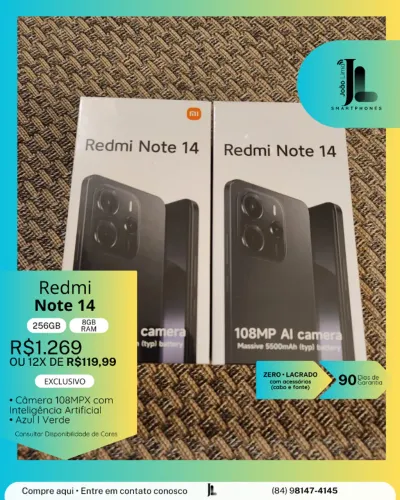 REDMI NOTE 14, 256GB, 8GB RAM, LACRADO, EXCLUSIVO!