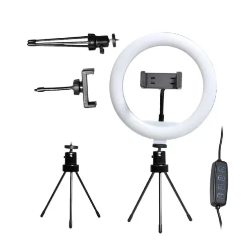Ring Light Iluminador de LED 8 Polegadas com Tripé de Mesa