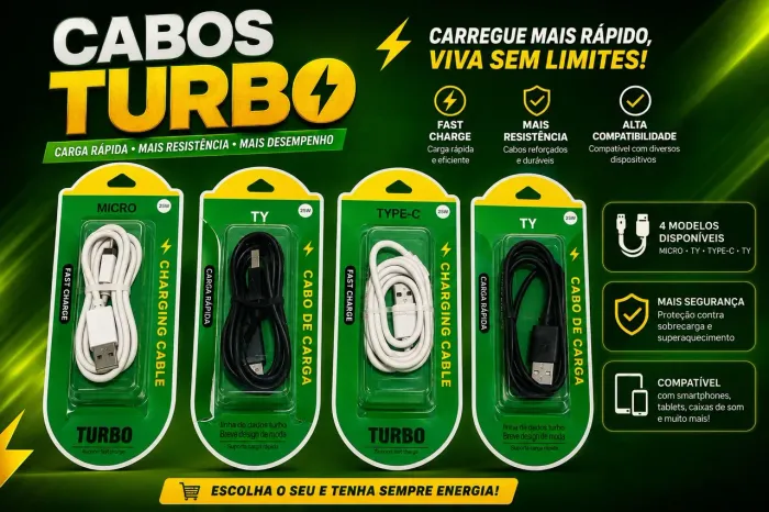Mais Resistência: Cabos reforçados e duráveis para o dia a dia.