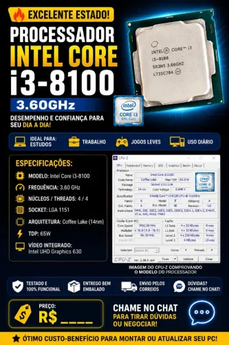 Processador i3 8°Geraçao placa mae SOCKET LGA 1151