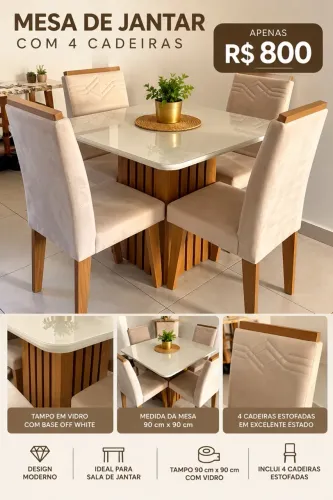 MESA DE JANTAR COM 4 CADEIRAS - R$ 800