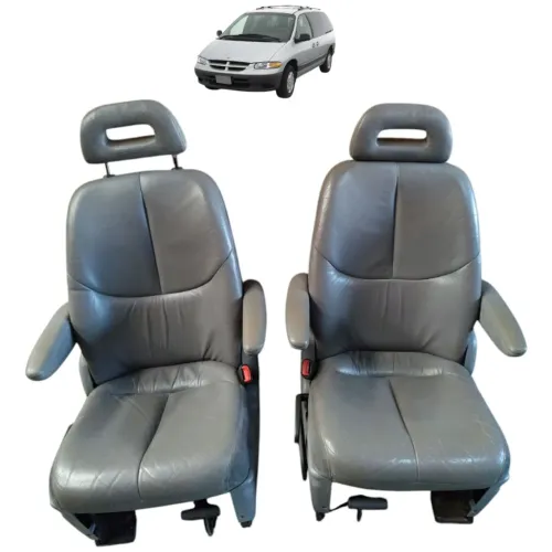 Par Banco Couro Traseiro Central Chrysler Grand Caravan 2000 Cinza