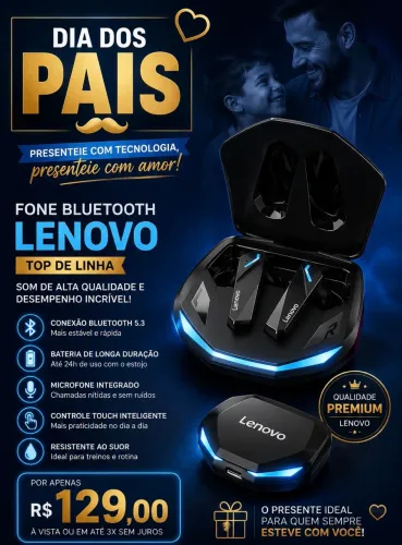 Fone ouvido Bluetooth Lenovo