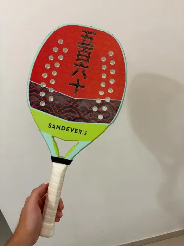 Raquete Beach Tennis Sandever Carbono Fibra Vidro Preto Vermelho