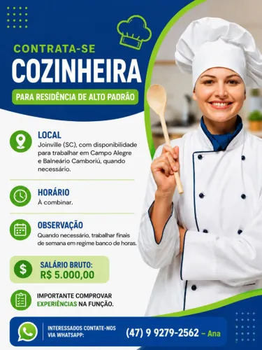 Vaga para Cozinheiro(a) com experiência - Joinville/SC