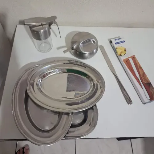 Utensílios de Serviço 6 Peças Aço inox Travessa Baixela Açucareiro Pote para Mel