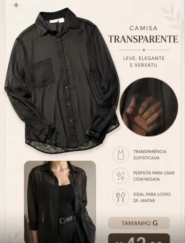 Linda camisa em crepe transparente