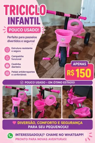Triciclo Rosa Infantil 