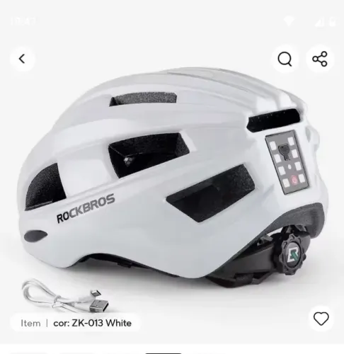 Capacete Rockbros Led traseiro L 55/60 Cm Branco