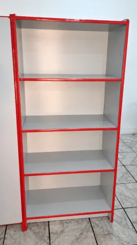 Armário com 4 Prateleiras - Cinza-Claro e Vermelho