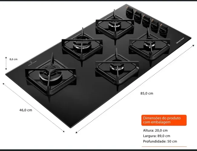 Cooktop gás novo na cx Brastemp designer novo e moderno grades ferro fundido