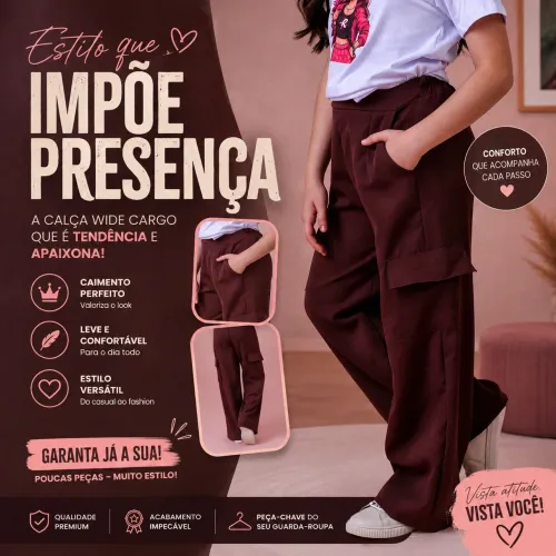 Calça Wide Leg Cargo Juvenil