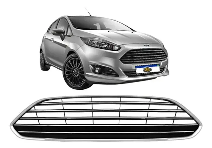 Grade Dianteira Radiador Ford New Fiesta 2013 A 2017 Cromada Preto Friso Cinza