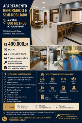 Apartamento reformado Edifício Concept Home (800 metros do Flamboyant)