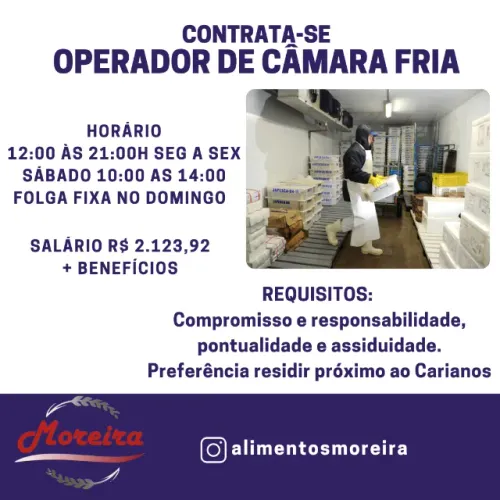 CONTRATA-SE OPERADOR CÂMARA FRIA