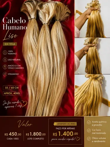 Cabelo humano Loiro 55/60 sou do rj