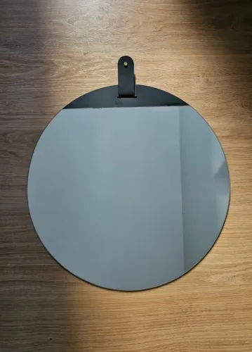 Espelho Redondo 50cm com Suporte em Metal Preto