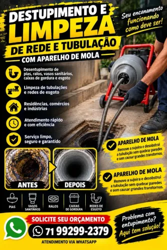 Serviço de desentupimento e limpeza de tubulação