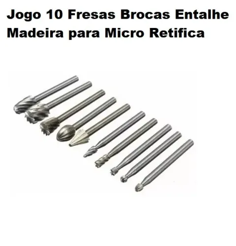 Jogo 10 Fresas Brocas de Entalhe Madeira para Micro Retifica