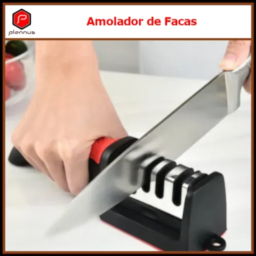 Afiador Amolador De Facas com 3 Opções Afiar Profissional Base Emborrachado Cozinha z028 