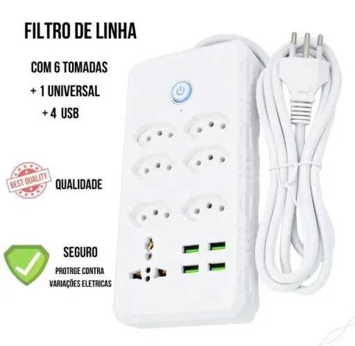 extraordinario filtro de linha multitomada 4-usb 7 tomadas 1 universal 4-usb bi-volt 2m ca