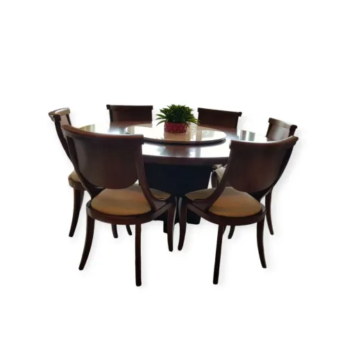 Mesa de Jantar Redonda Centro Giratório com 6 Cadeiras