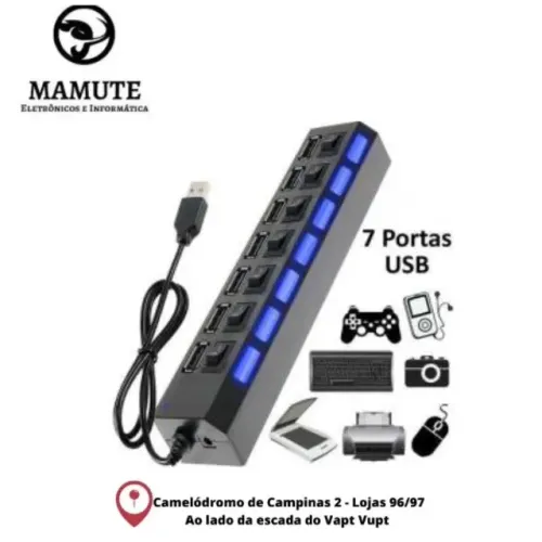 Hub USB 2.0 7 Portas com Liga/Desliga