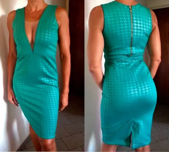 Vestido Midi Pied-de-Poule Verde Tubinho Novo