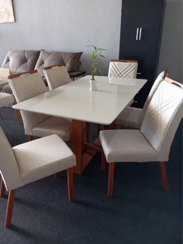 MESA RUBI 160 X 90 c/6 CADEIRAS SIMONE NO LINHO*