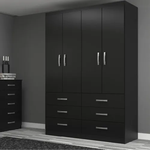 Guarda roupa 4 portas treviso preto 6 gavetas // FRETE GRÁTIS