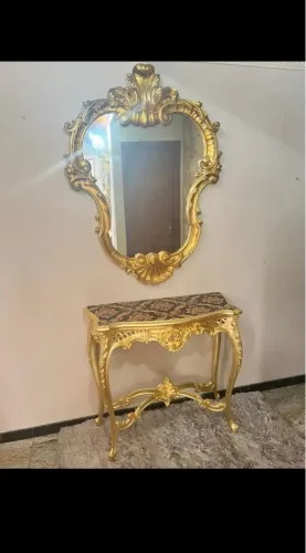 Conjunto Clássico Espelho e Aparador Luís xv Dourado