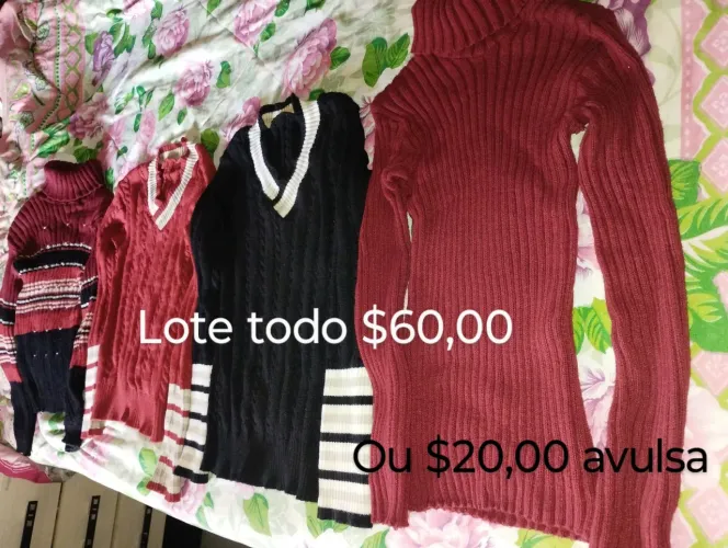 Roupas para o frio, blusas com gola V  tamanho único; cor preta c/ detalhes vermelho .