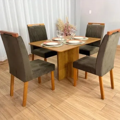 Mesa de Jantar Salinas 1.20×0.80 s/Vidro c/4 Cadeiras