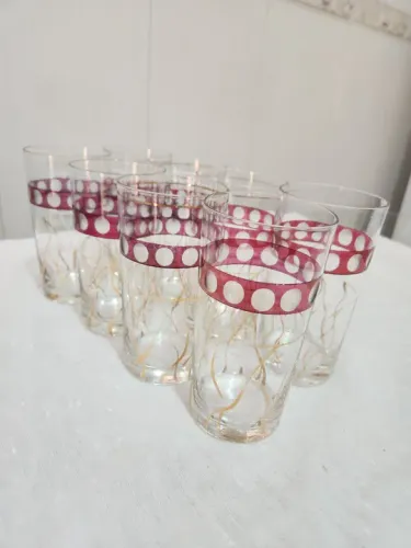 Conjunto de 8 Copos de Vidro antigos Vintage Decorados