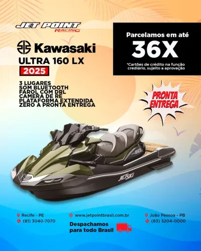 JET SKI KAWASAKI ULTRA 160 LX 2025 OK, Som, Câmera de Ré, Farol DRL, 3 Lugares, TROCO/PARC