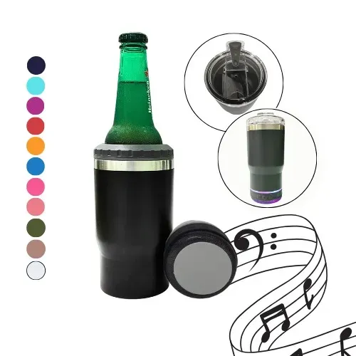 Copo Térmico 4 Em 1 Porta Latinha Cerveja Long Neck + Caixinha Som 420ml