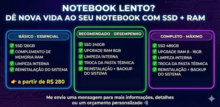 Revisão e Conserto de Notebooks com problema de lentidão