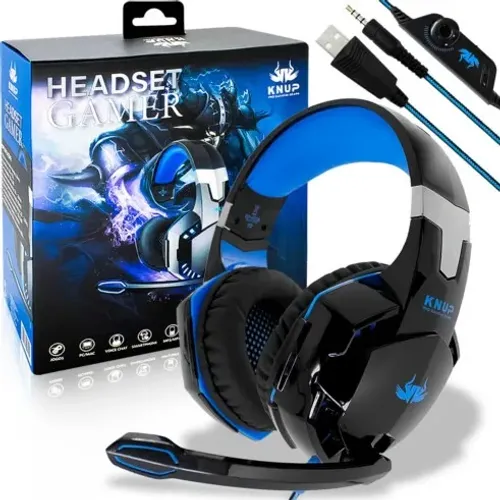 Headset Gamer Knup KP-455A Blue Led Azul 7.1 Pega em Todas as Plataformas - WZetta
